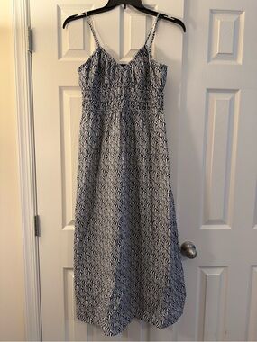 H&M Blue & White Printed Spaghetti-Strap Maxi Dress